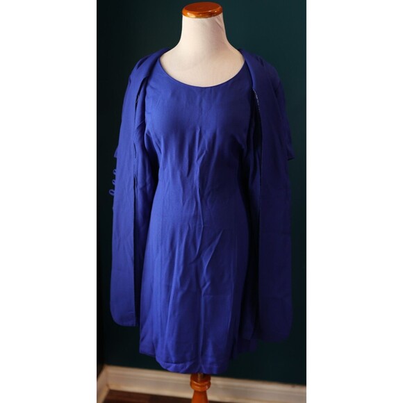 Vintage 80s 90s Tori Alexander Royal Blue Retro Button Down Embroidered Dress 10 - Picture 7 of 12